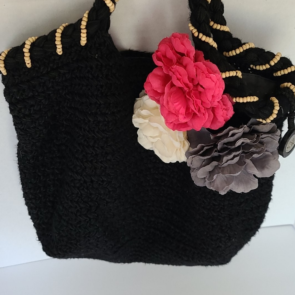 The Sak knit bag with beads and flowers